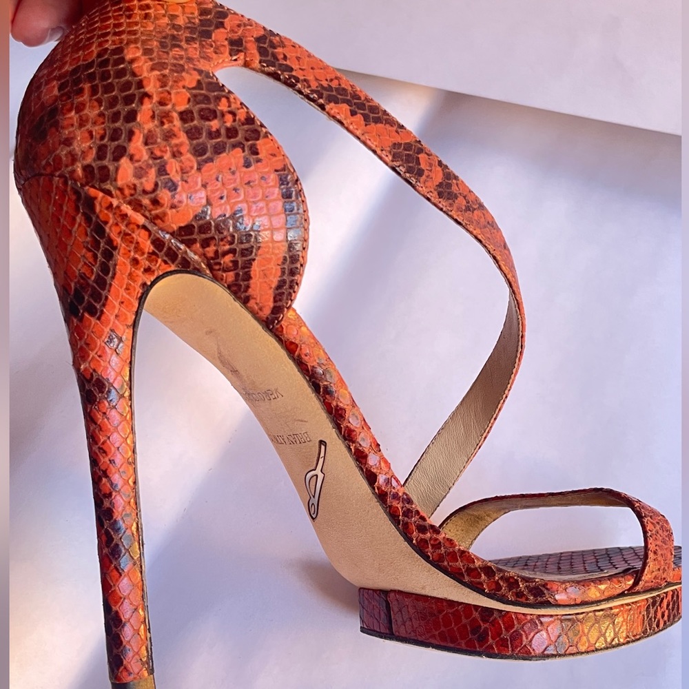 Red Strappy Heels snakeskin Brian Atwood Size 7.5 Like New in Box